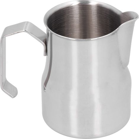 Pitcher à lait inox 304 pour mousse à café, idéal pour latte art, capacité 350ml, finition argentée. (1/5)