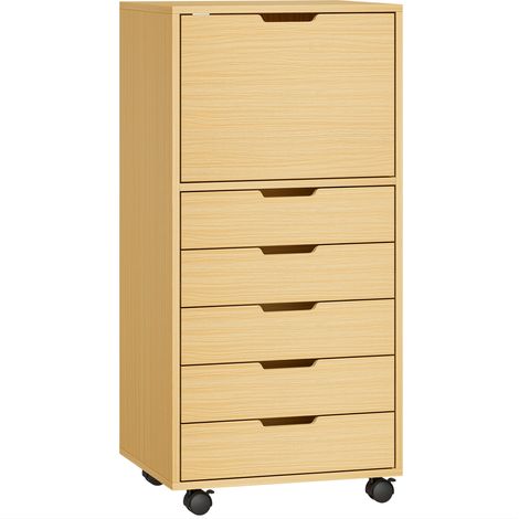Commode à tiroirs, avec roulettes, bois naturel, 48 × 40 × 100 cm, panneau mélaminé, 24,7 kg (1/5)