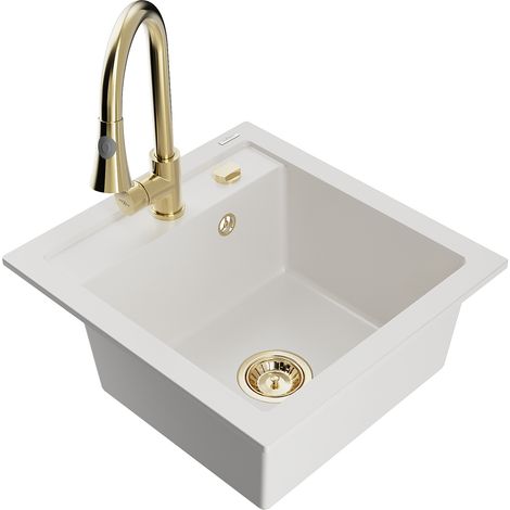 Mexen Vito fregadero de granito de 1 seno con grifo de cocina Elia, blanco - 6503-20-670101-50 (1/5)