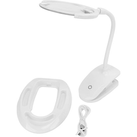 Beyamis Lampe loupe 6 LED – 2 niveaux grossissement, lentille optique, base stable, pliable, bureau/école (1/5)