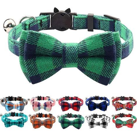 Katzenhalsband, Anti-Würgehalsband, Katzenhalsband mit Glöckchen und Fliege, niedliches Halsband für Kätzchen und Katzen, 1 Stück, Grün (1/5)