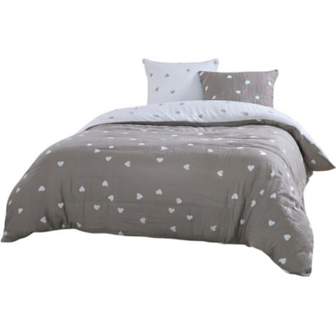 Parure de lit en gaze de coton 260 x 240 cm Charme taupe (1/5)