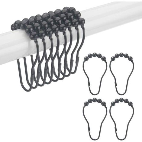 Anneaux de rideau de douche en métal, Cozevdnt, lot de 12, noirs, 30 mm (1/5)