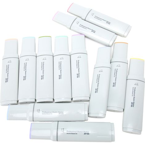 Marqueurs à alcool rechargeables à pointe large et à débit d'encre régulier, adaptés au papier, au plastique, au bois et au verre. Gamme de 12 couleurs standard. (1/5)