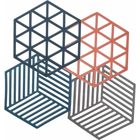 Lot de 4 dessous de plat en silicone hexagonal, 16 cm, antidérapant résistant à la chaleur – DELKEVIC (1/4)