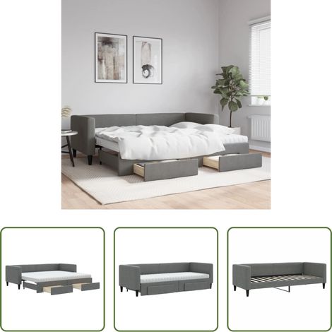 Schlafsofa -  Tagesbett Ausziehbar mit Schubladen Dunkelgrau 80x200 cm Stoff (1/5)
