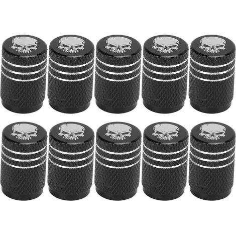 Tyre Valve Caps, 10 Pieces Car Wheel Tyre Valve Caps Skull Design Universal for Cars, SUVs, Trucks, Motorcycles, Tyre Air Stem Valve (Black) (1/5)