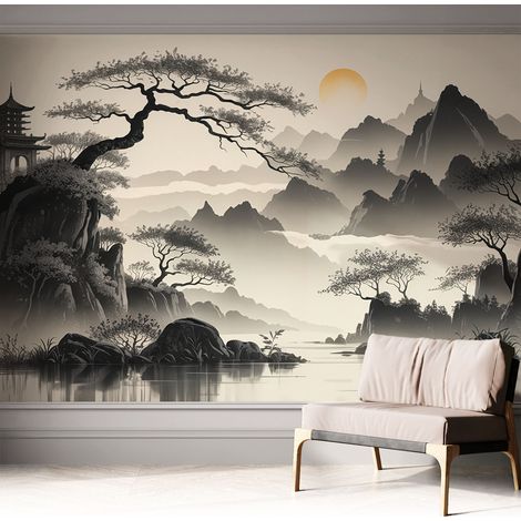 Papier peint adhésif décoratif pour salon chambre et cuisine Facile à poser avec colle Paysage oriental 312x219 cm (1/5)