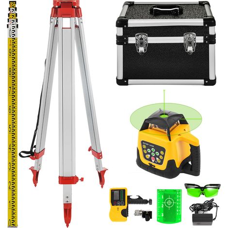 Mophorn Rotationslaser-Set, grün, 500 m Reichweite, 1,65 m Stativ, 5 m Laser-Nivellierlatte, Aluminiumkonstruktion (1/5)