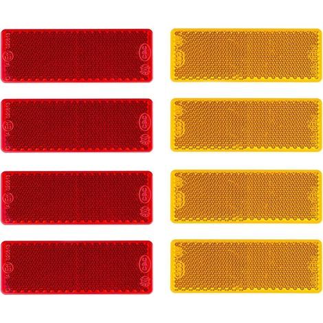 Kit Réflecteurs pour Remorque, 4 Catadioptre Rouge, 4 Catadioptre Jaune, Catadioptre Rectangulaire Soi Adhésif, Catadioptre pour Remorque Camion RV Caravane (1/4)