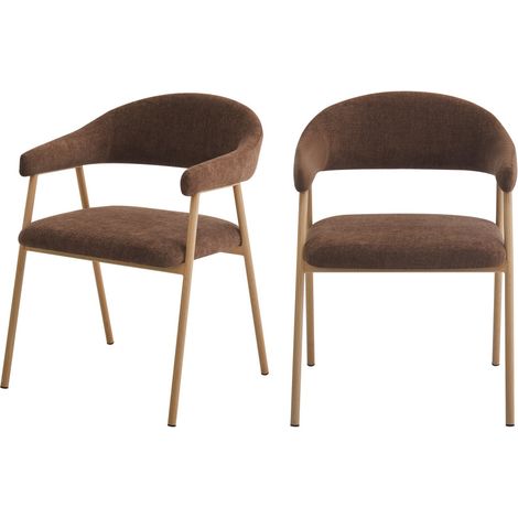 Lot de 2 fauteuils de table en tissu piètement effet bois clair - Marron - Leon (1/5)