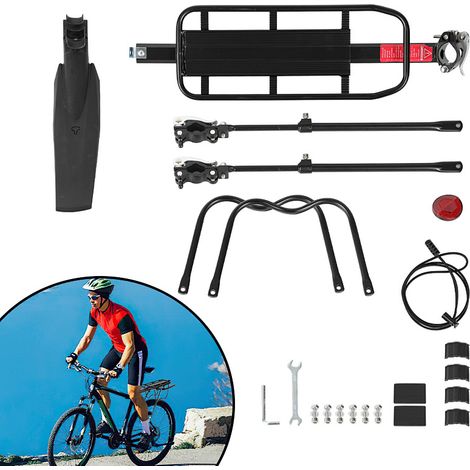 Wolketon Portaequipajes para bicicleta de aluminio con reflector y guardabarros – Carga máxima 50 kg