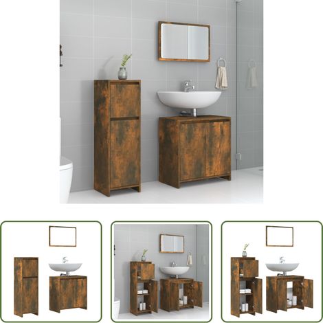 vidaXL Armoire sous lavabo - Ensemble de meubles de salle de bain 3 pcs Chêne fumé (1/5)