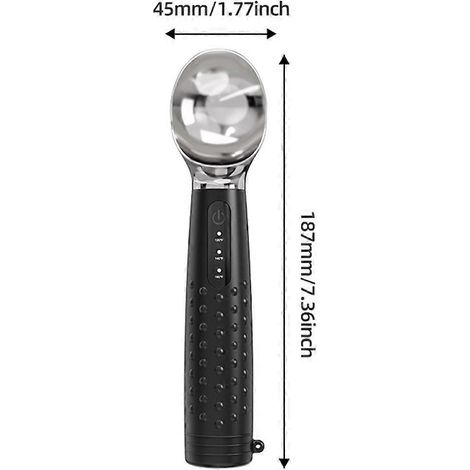 Cuillère à glace chauffante, trois niveaux de chauffage réglables, batterie rechargeable intégrée, convient pour la crème glacée dure, etc., noire. (1/5)