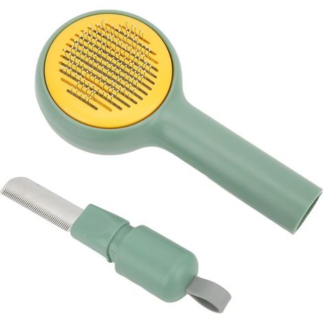 Toivize Peigne pour poils d’animaux, peigne auto-nettoyant avec système d’ouverture des nœuds et poignée ergonomique, idéal pour éliminer les poils morts et le toilettage (vert et jaune) (1/5)