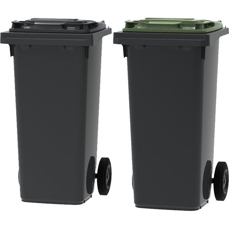 ESE France Lot de 2 Conteneurs Poubelles à déchets 2 roues - 120L - 100% Recyclé - Gris avec Couvercle Gris et Vert- Fabriqué en France (1/5)