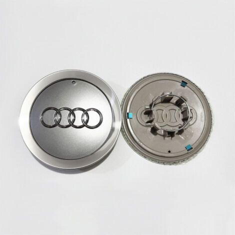 Cache-moyeu de roue compatible Audi A6 C5, A4 B7, TT, A8 – Centre de jante, capuchon de moyeu pour jante voiture, accessoire roue auto en aluminium + ABS, kit 4 pièces – Gris bord argenté