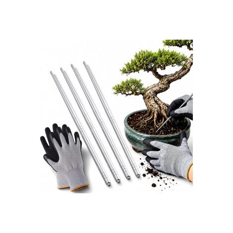Lot de 2 x 5 Pièces Kit Outil Bonsaï en Inox, Aère Terre et Racines, Gants et Soin de Réparation pour Plantes et Composition Végétale (1/5)