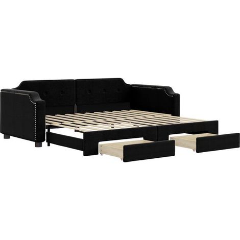 Canapé-lit avec matelas gigogne et tiroirs, matelas non inclus, noir, 80 x 200 cm (1/5)