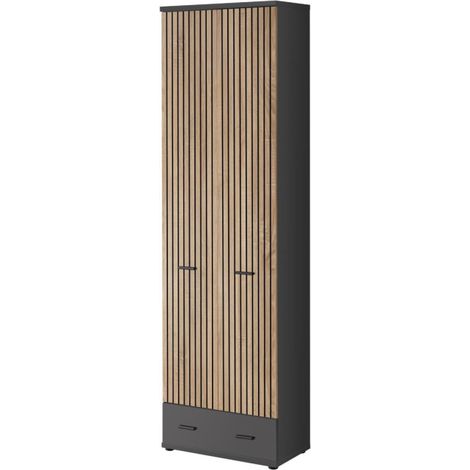 Armoire 2 Portes "Marco" 203cm Naturel & Gris (1/3)