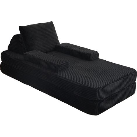 Modulares Schlafsofa aus Cord mit Dreieckiger Rückenlehne und Verstellbaren Armlehnen Schwarz 211.5 x 106.5 x 62.0 cm (1/5)