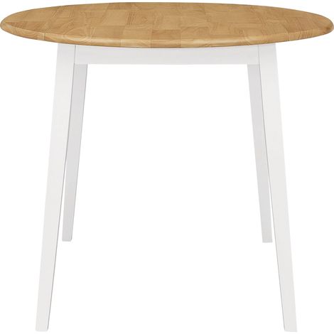 Hallowood Furniture Ledbury Drop Leaf Round Table, Small Foldable Kitchen Table with White Painted Frame and Oak Finish Top, Space-Saving Dining Solution for Homes and Apartments
