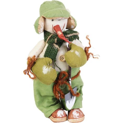 Pupazzo di neve in piedi di colore verde, realizzato con materiali naturali, alto 29 cm. (1/2)