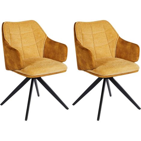 Lot de 2 fauteuils de table pivotants tissu double texture jaune pieds métal noir - MIKAELA (1/5)