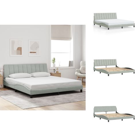 Cadre de lit sans matelas gris clair 180x200 cm velours - Lit Plateforme - Lit Design - Lit Capitonné - Lit Velours - Cadre Lit Double (1/5)