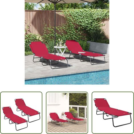 Sonnenliege rot - Klappbare Sonnenliege 2 pcs Rot 188 x 57 x 86,5 cm Polyester (1/5)