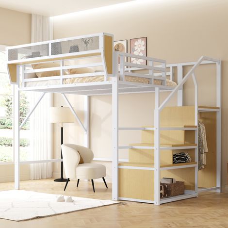 Cama alta 140x200 de metal blanca DESVIAE (1/5)