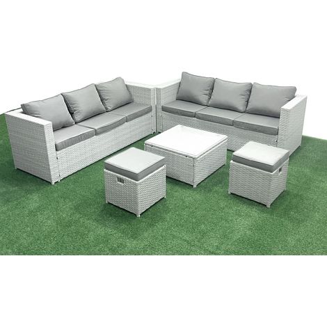Fimous Garden Outdoor Furniture Set 8 Seater Rattan Sofa Set with 2 Small Footstools Light Grey Mixed (1/5)