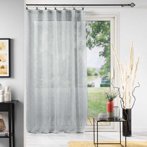 Voilage effet lin à anneaux 140 x 240 cm Linka Gris clair (1/3)