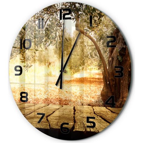 Horloge Murale Ronde Décoration Maison Classique Verre Trempé Silencieuse Olivier fi 60 cm (1/5)