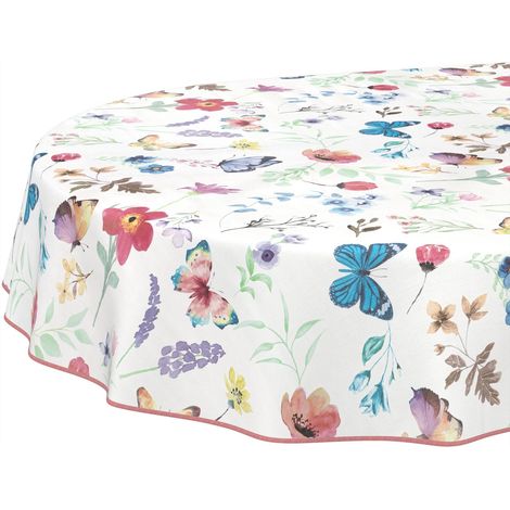 Nappe en Toile cirée Lavable, Facile d'entretien et imperméable, Effet Lotus, pour Table de Jardin, Motif Papillons, Ovale, 160 x 140 cm, avec Ourlet (bordée) (1/5)