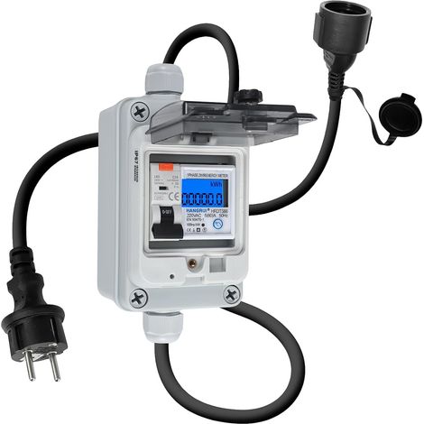 230V 60A Mobile Digital Electric Meter,  with Type A 16A Wired Circuit Breaker,  Schuko Plug,  IP65 Waterproof,  Outdoor Mobile KWH Measuring Device for Motorhomes and Electric Vehicles (1/5)