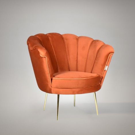 Poltrona a conchiglia in velluto colore arancio e gambe oro - Orel (1/5)