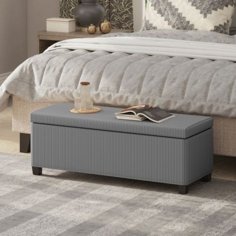 Banc de rangement banquette en velours côtelé gris rembourré, design moderne et fonctionnel pour salon, chambre et couloir (1/3)