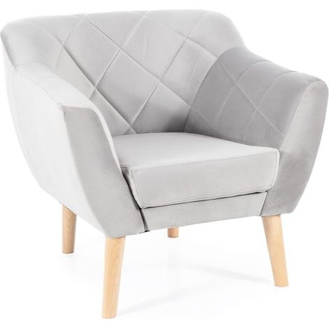 Fauteuil design velours gris clair & hêtre Blink