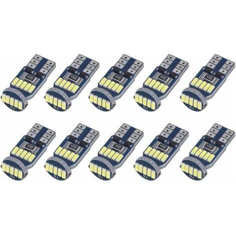Lot de 10 ampoules LED T10 W5W 15SMD 4014 – Blanc 6000K – Éclairage intérieur, coffre, plaque, feux de position – DC 12V (1/5)