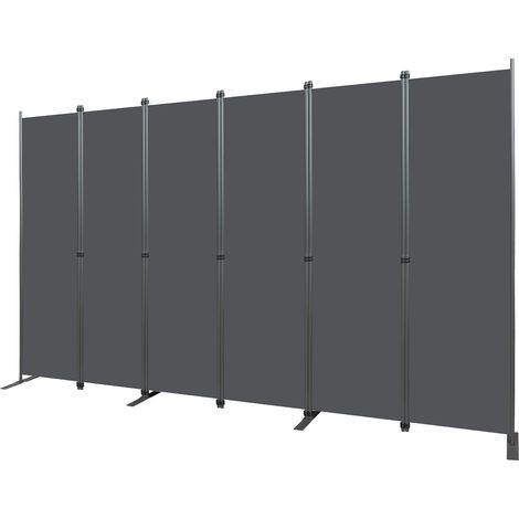 Paravent 6 panneaux 304 x 180 cm en tissu Oxford gris avec cadre en fer robuste (1/5)