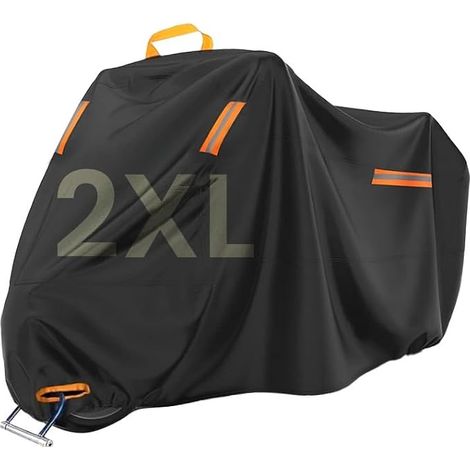 Bache Moto XXL, 420D Bache de Protection Exterieur Imperméable 245×105×125 cm, Protection contre Poussière Pluie Neige UV, avec Trou de Chaine Antivol, pour Scooters, Motos Enduro/Route (1/5)