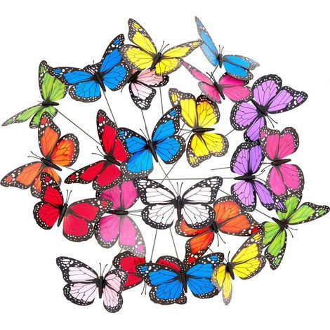 Décoration de jardin papillon, lot de 72, jardinière, piquets pour plantes, déco extérieur, métal, PVC, coloré (1/5)