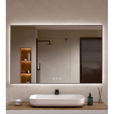 BELLOBATH – Badezimmerspiegel mit LED-Perimeter-Licht, verstellbares Licht in 3 Farben und Intensität, Beschlagsicherung, gunmetal Aluminiumrahmen – 80 cm hoch x 100 cm breit (1/5)
