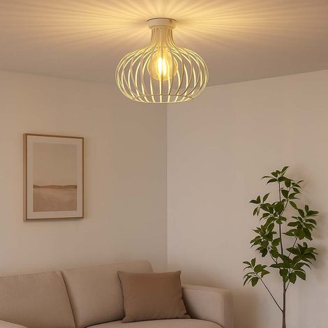 Deckenlampe sandfarben Gitter Deckenleuchte Wohnzimmerlampe Vintage Schlafzimmerleuchte, Metall, 1x E27, DxH 40x35 cm (1/5)