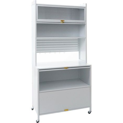 Armoire de cuisine HWC-O53 étagère de cuisine plan de travail compartiments roulante métal 175 x 80 x 42 cm - blan (1/5)