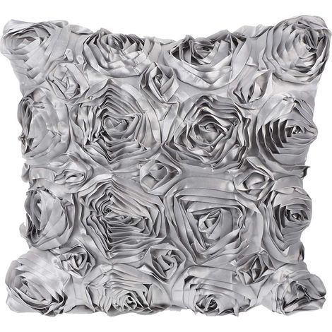 Kissenhülle Rosenblumen aus Silbergrauem Satin Weiche Dekokissenhülle für Valentinstag