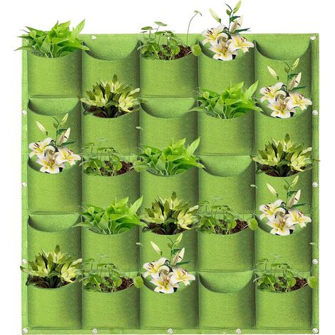 Jardinière murale verticale suspendue à 25 poches, verte (1,0 m × 1,0 m), pour usage intérieur et extérieur (1/5)