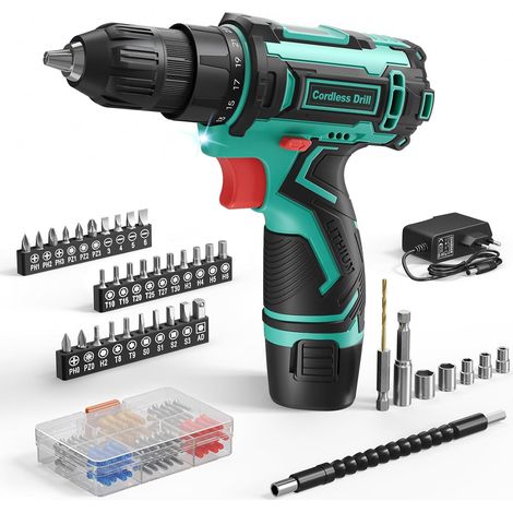 12V Visseuse Devisseuse Sans Fil, Perceuse Visseuse Sans Fil et 2000mAh Batterie, 25N.m Perceuse, 98 Accessoires, 25+1 Couple, Lumières LED, Parfait la Réparation à Domicile et DIY Green (1/5)