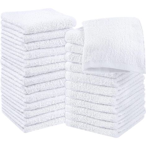 -Set de Gants de Toilette (Lot de 24 - Blanc) -100% Coton filé à l'anneau, Serviettes de Toilette 30 x 30 CM, Debarbouillette très absorbants-Petite Serviettes (1/5)
